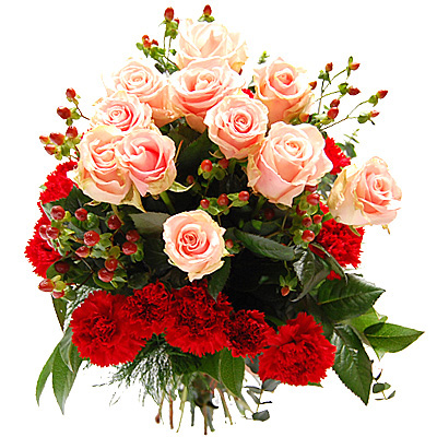 Bukiet skomponowany z goździków i róż - Kwiaty Jesteś Moim Natchnieniem