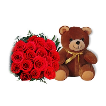 Zamów bukiet czerwonych róż z misiem pluszowym, a my dostarczymy go do Australii - Czerwone róże z pluszowym misiem