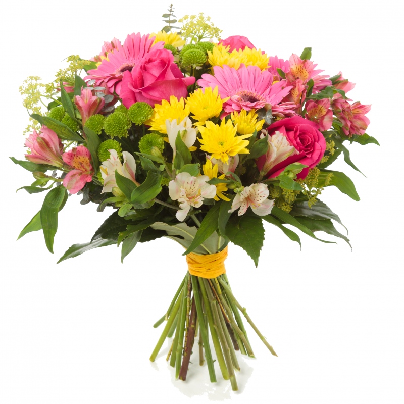 Kompozycja kwiatowa z gerber, róż, alstromerii, margaretek - Bukiet Słoneczne życzenia