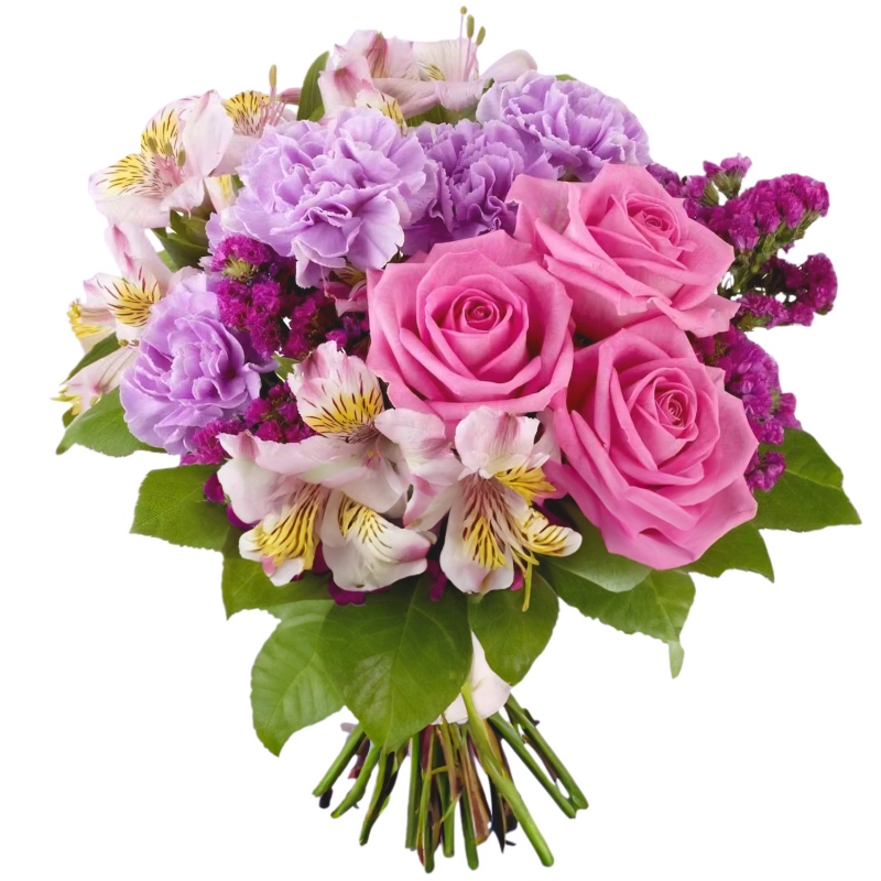Kompozycja kwiatowa stworzona z róż, goździków i alstromerii - Bukiet Zapach lata
