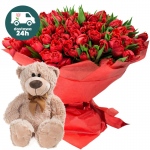 Kobiece tulipany z misiem