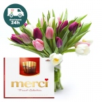 Bukiet tulipanów z czekoladkami