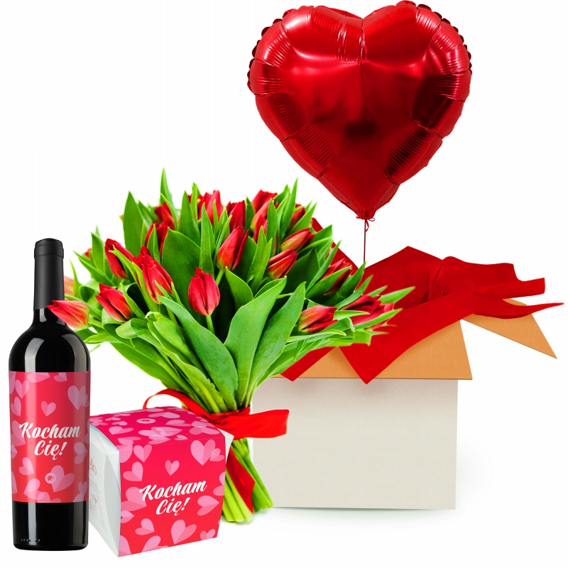 Zestaw Walentynkowy z czerwonym winem