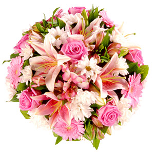 Kompozycja kwiatowa przygotowana z lilii, róż oraz margerytek i alstromerii - Bukiet Dla Ciebie
