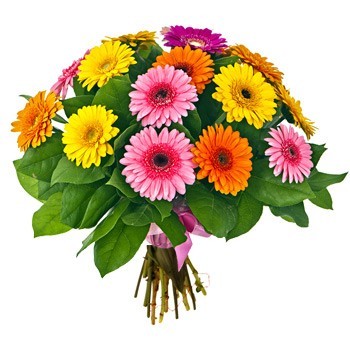 Bukiet ułożony z kolorowych gerber - Radosne Kwiaty