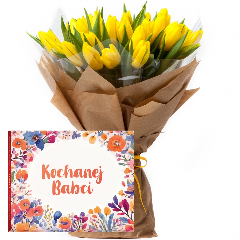 Tulipany żółte + Merci dla Babci