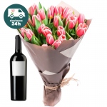 Bukiet 25 tulipanów z winem