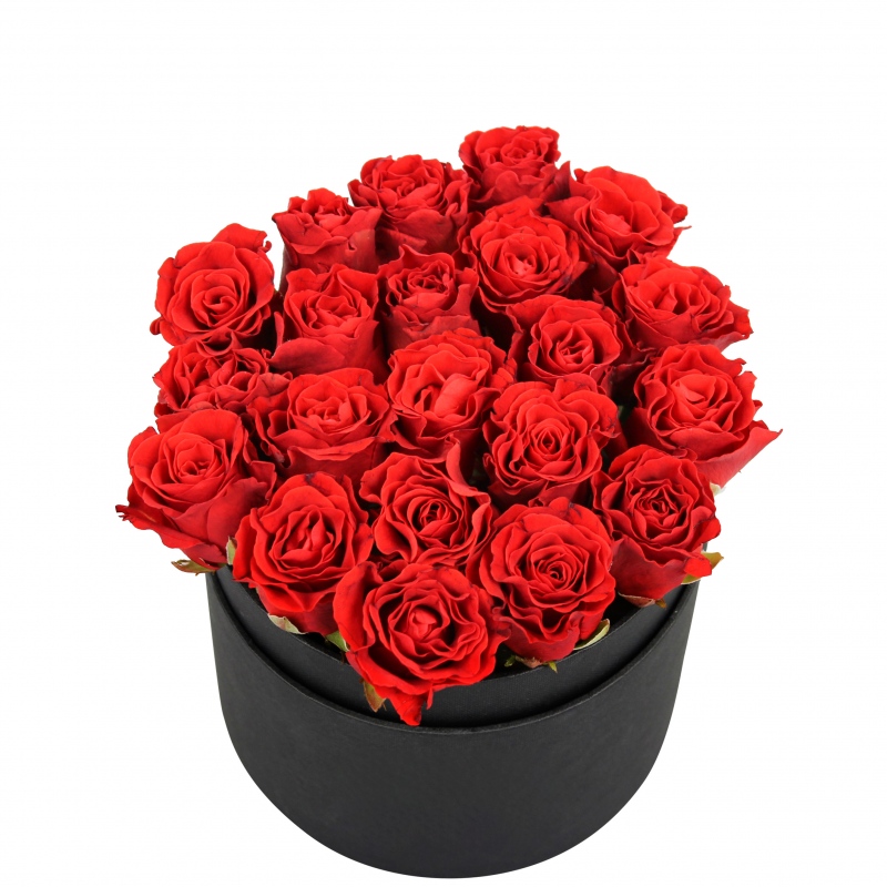 FlowerBox - czerwone róże w czarnym pudełku