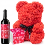 Walentynkowy miś z róż z winem i Raffaello