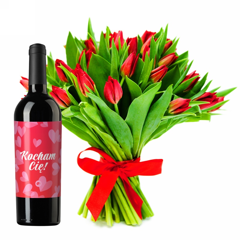 Walentynkowe tulipany z czerwonym winem