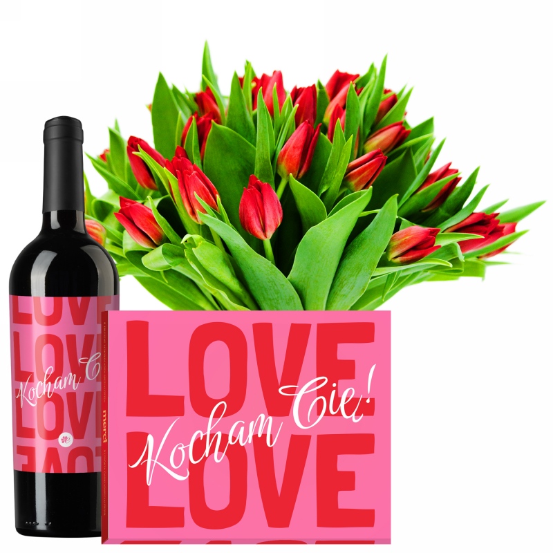 Walentynkowe tulipany z czerwonym winem i Merci