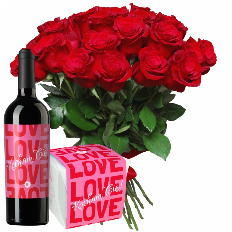 Walentynkowe róże z czerwonym winem i Raffaello