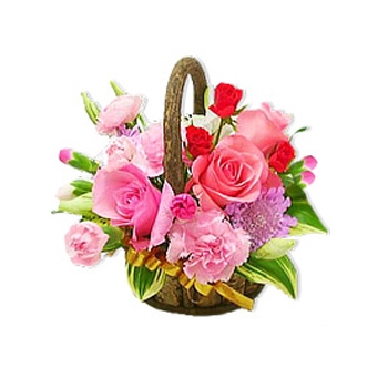 Zamów kompozycję różowych róż i goździków w koszu na Dżibuti - Piękny różowy kosz kwiatów