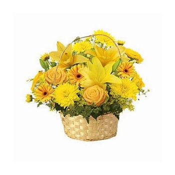 Za naszym pośrednictwem wyślesz do Belgii bukiet żółtych kwiatów w koszyku - Żółte kwiaty w koszyku