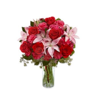 Zamów romantyczną kompozycję kwiatową z lilii i róż do Zjednoczonych Emiratów Arabskich - Wyglądasz niesamowicie