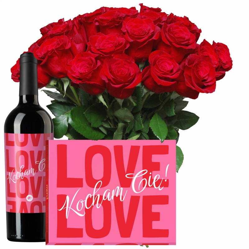 Walentynkowe róże z czerwonym winem i Merci
