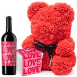 Walentynkowy miś z róż z winem i Raffaello