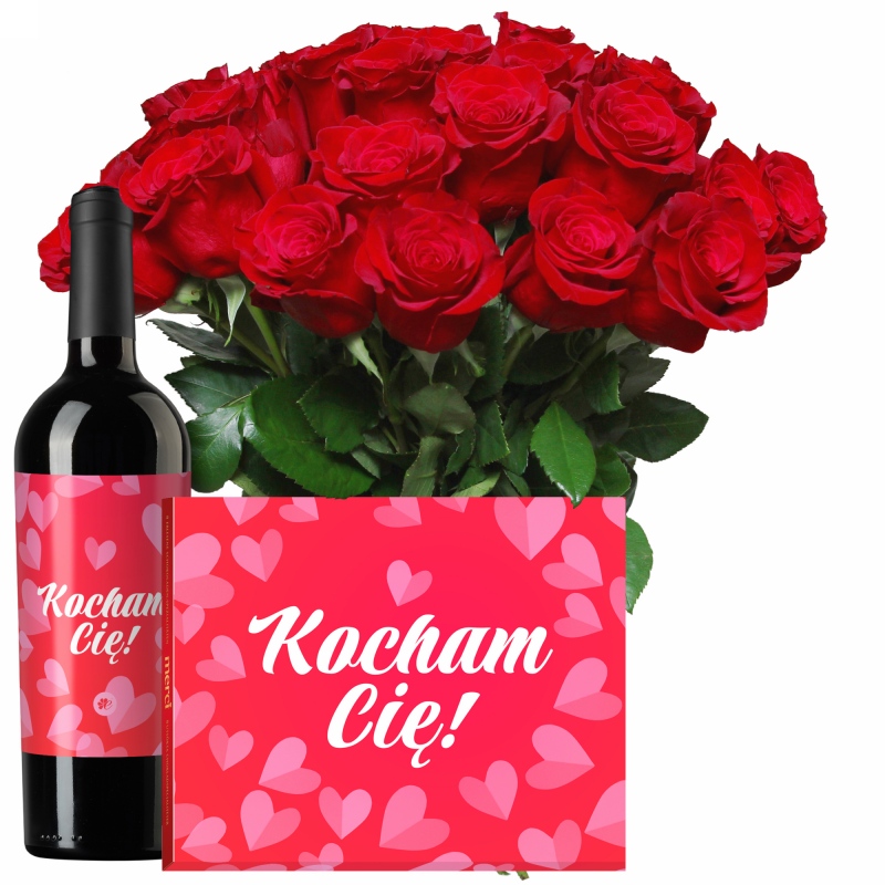 Walentynkowe róże z czerwonym winem i Merci