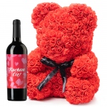 Walentynkowy miś z róż z winem