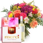 Bukiet Radosny z Winem i Merci