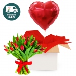 Czerwone tulipany + Serce z helem