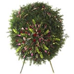 Wiązanka pogrzebowa na nóżkach ułożona z tulipanów, róż i goździków - Wieniec Na Zawsze z Nami