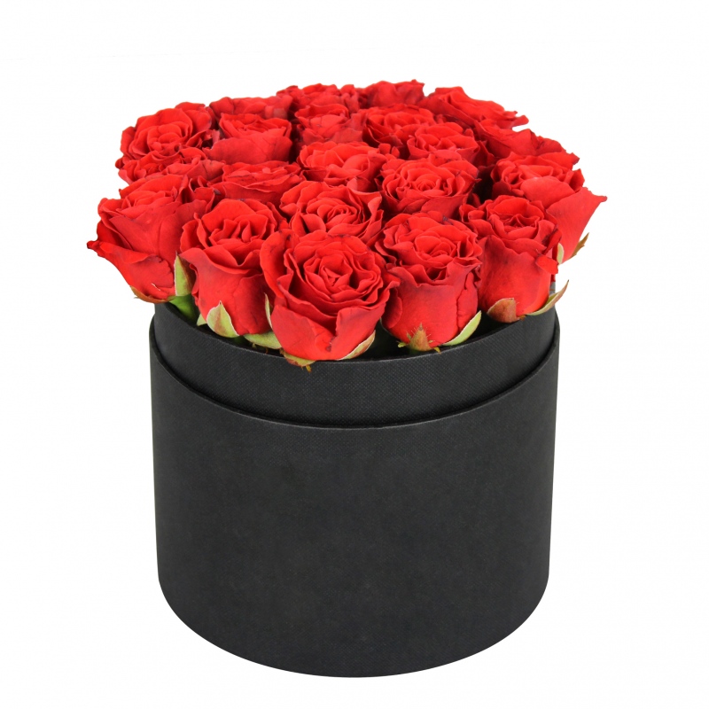 FlowerBox - czerwone róże w czarnym pudełku