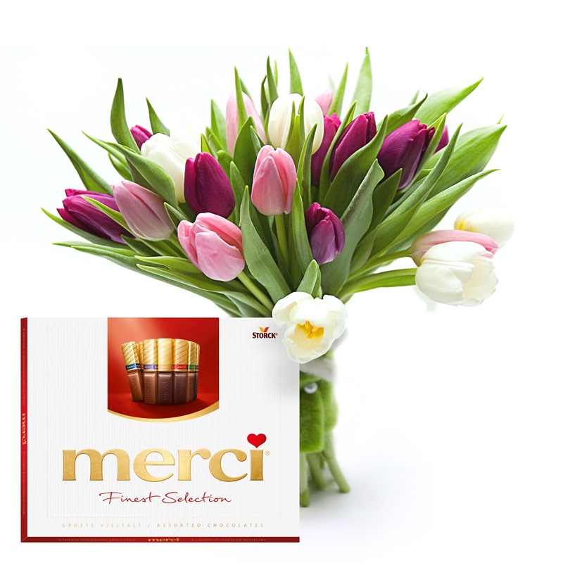 Bukiet tulipanów z czekoladkami