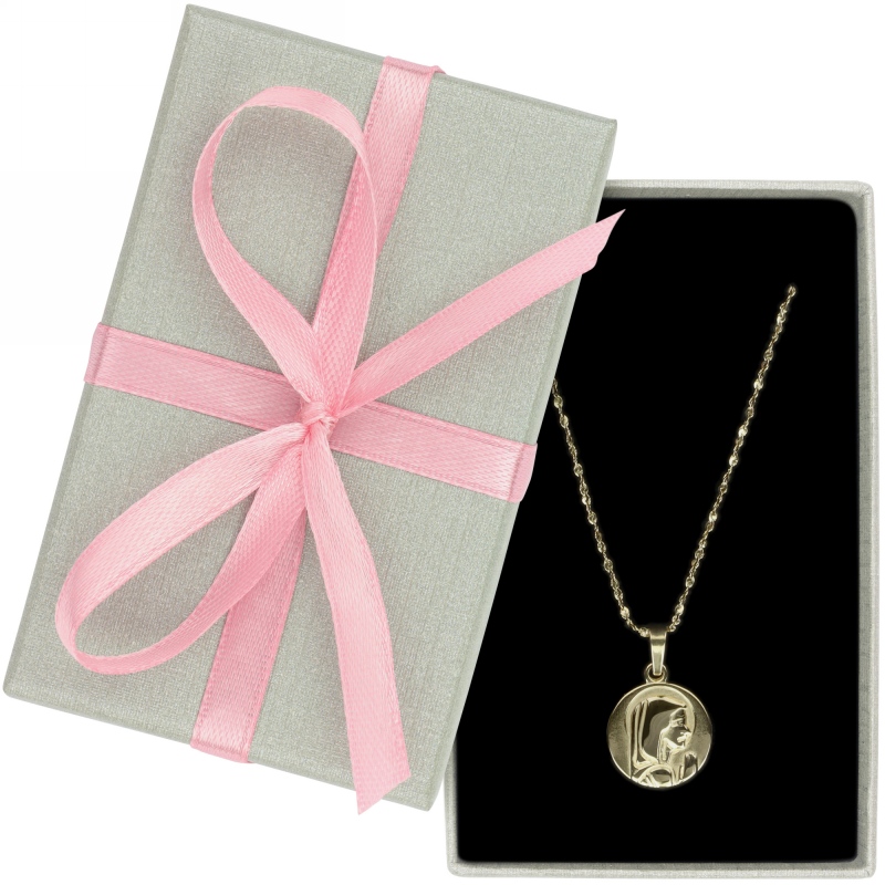 Medalik IMedalik, wykonany ze stali chirurgicznej, pozłacany 14-karatowym złotem. 